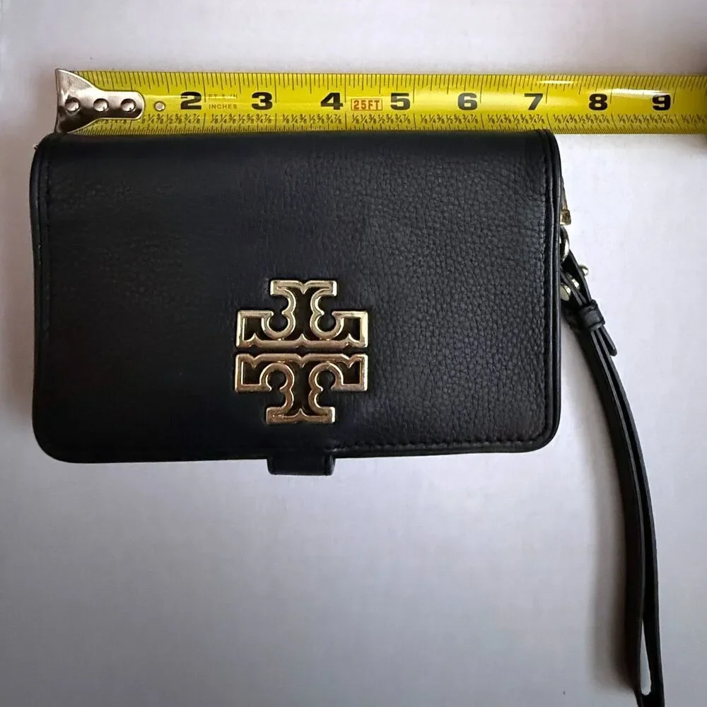 Tory Burch Black Leather Wristlet Wallet Clutch